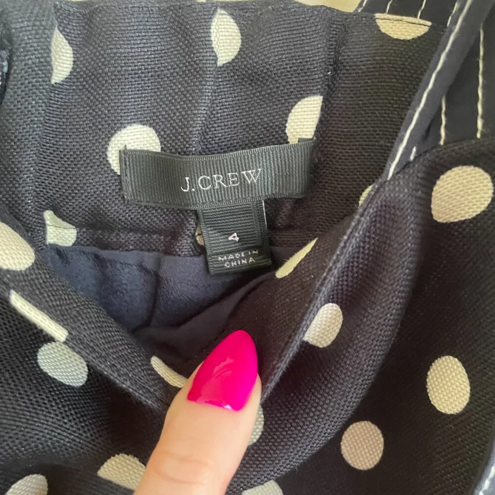 J. Crew | Navy Blue/White Polka Dot Linen/Silk Blend Tie-Shoulder Dress 4 - Picture 6 of 8